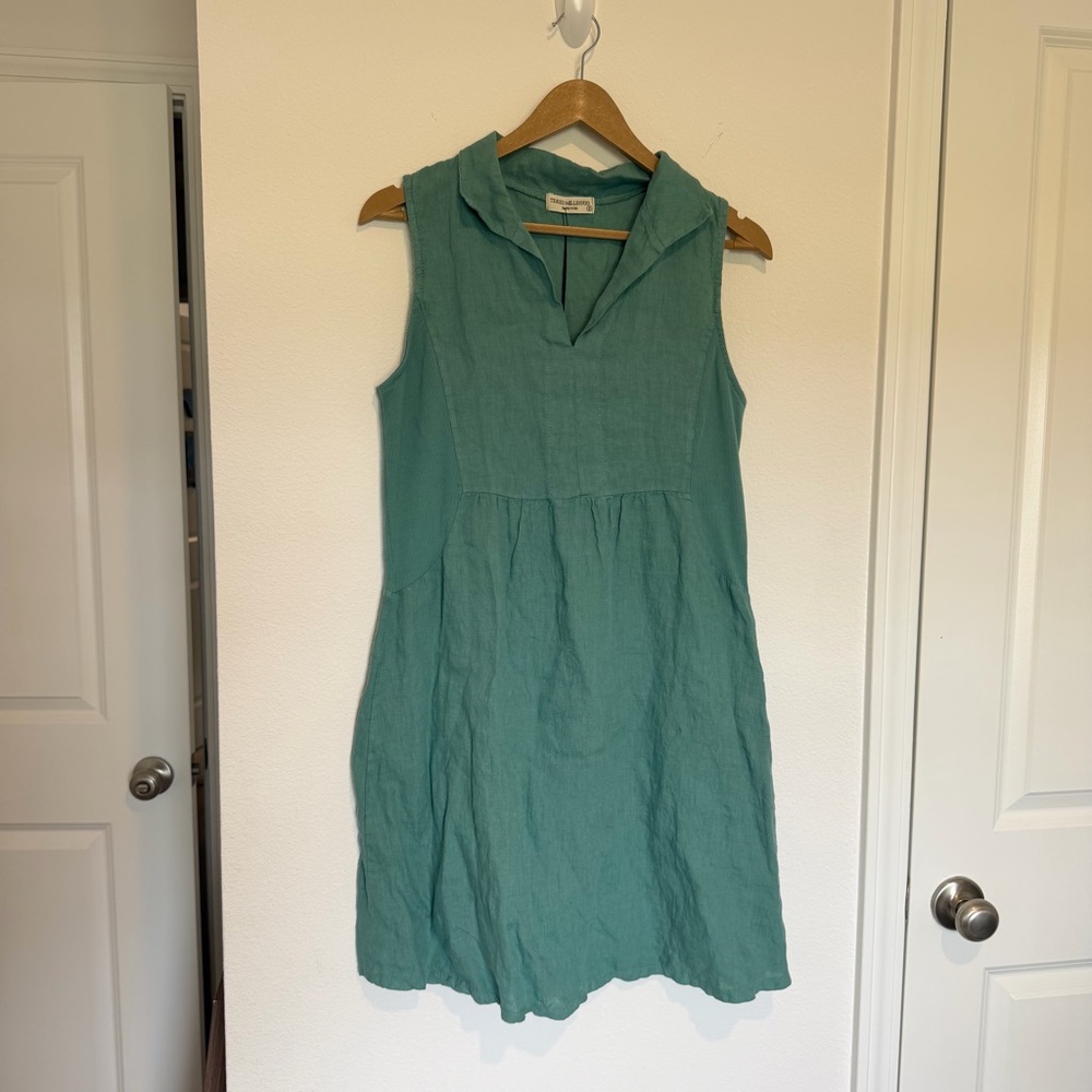 NWT Terzo Millenio Linen Dress sz Small Green Sleeveless Summer Spring Coastal